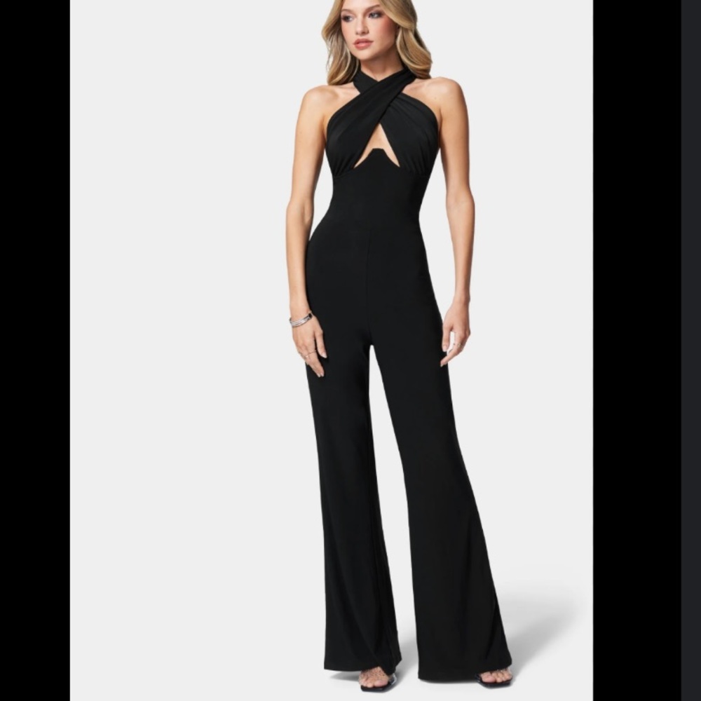 Bebe Tie Front Halter Black Jumpsuit 🌹🌹